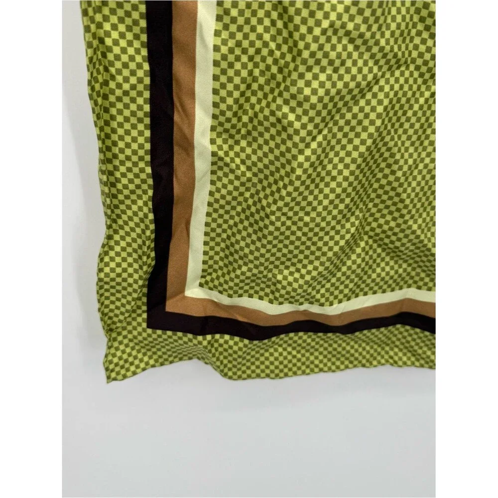 Unbranded Green Checker Print Long Rectangle Scarf Brown Border Wrap Accessory